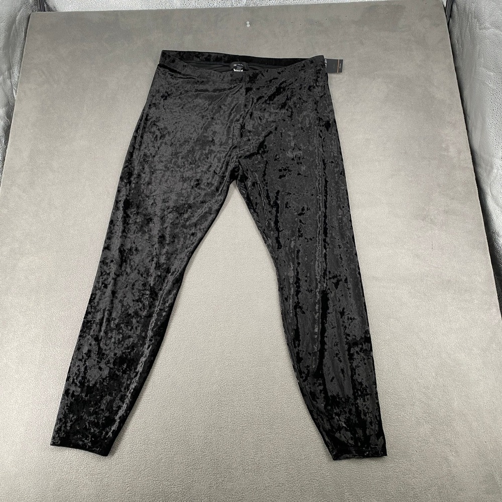 Forever 21+ Womens 3X Black Crushed Velvet High Waisted Leggings NWT